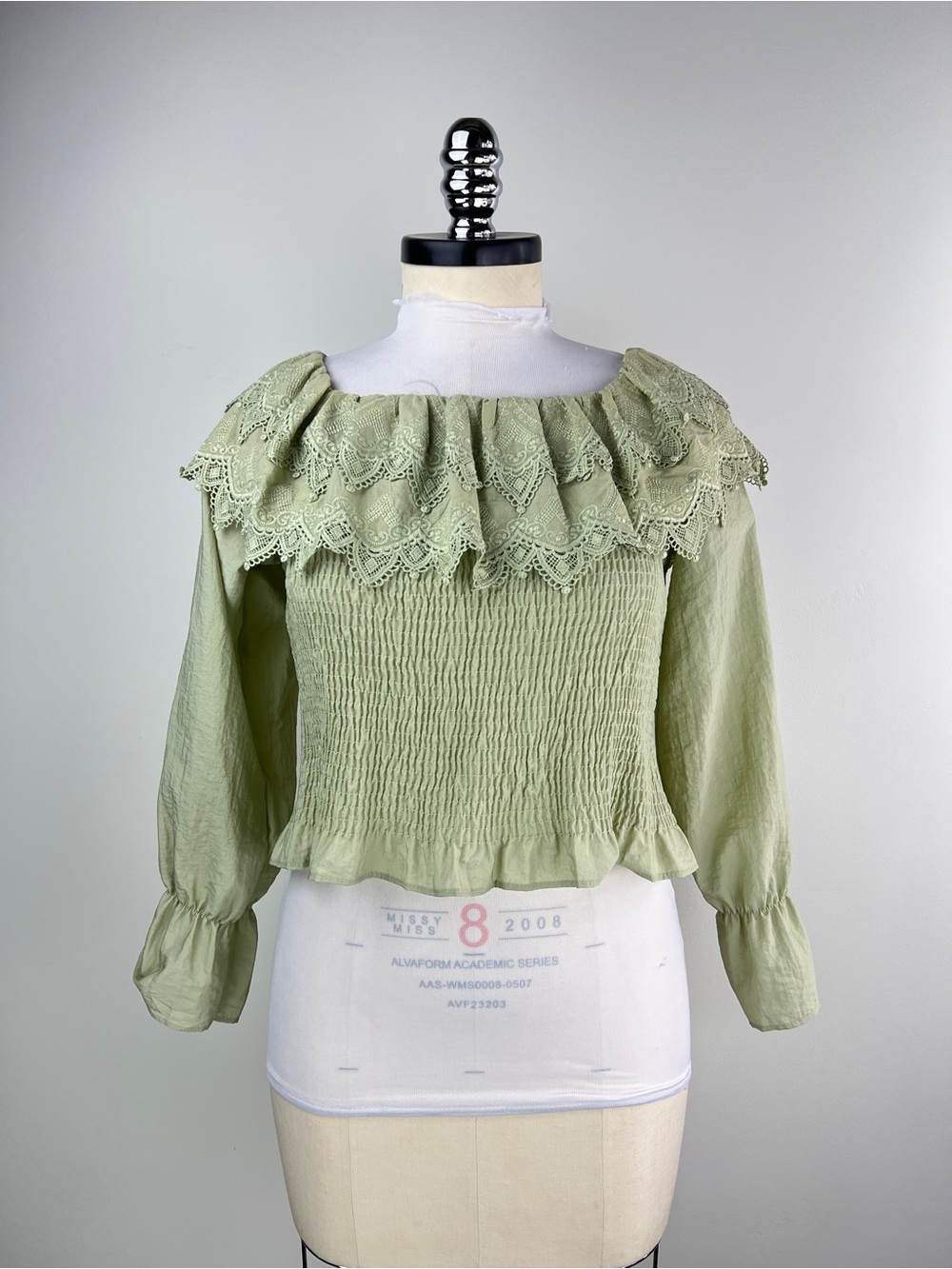 💚 3882. Smocked Lace Top in Sage Green